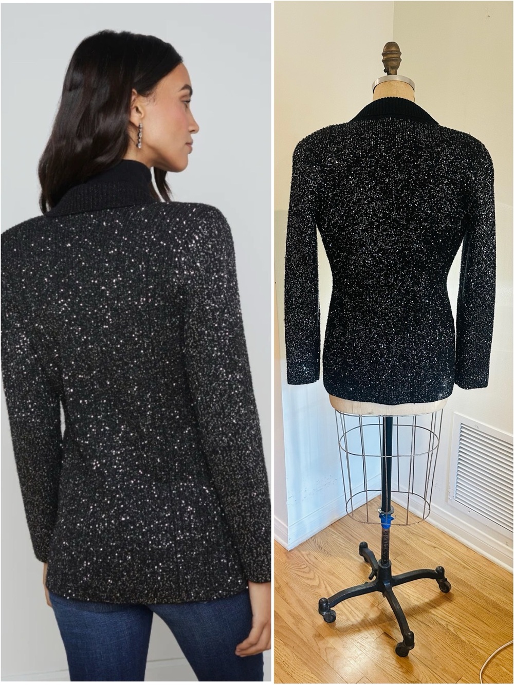 L’AGENCE Leonora Sequin Knit Sweater Blazer in Black - Gorgeous! - Picture 6 of 12